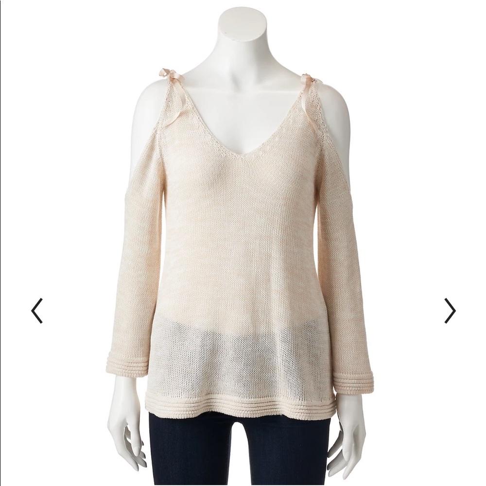 LC Lauren Conrad Kohl’s Cold Shoulder V-Neck Knit Long Sleeve Sweater Blouse